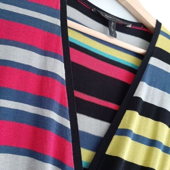 BCBG MAXAZRIA Elia Surplice Faux Wrap Fine Knit Stripe V-Neck Dress Sz S - Picture 6 of 16